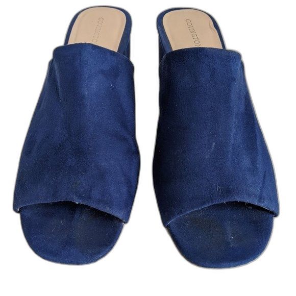 Covington Sandals Women 9 Blue Suede Shoes Blocky Chunky Heel Slide Y2k 2000s - Picture 4 of 11